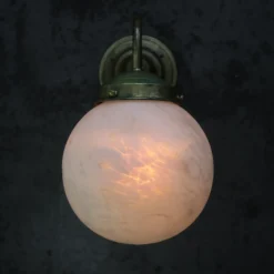 New Pamono French White Marble Opaline Glass Brass Sconces Wall Lamp