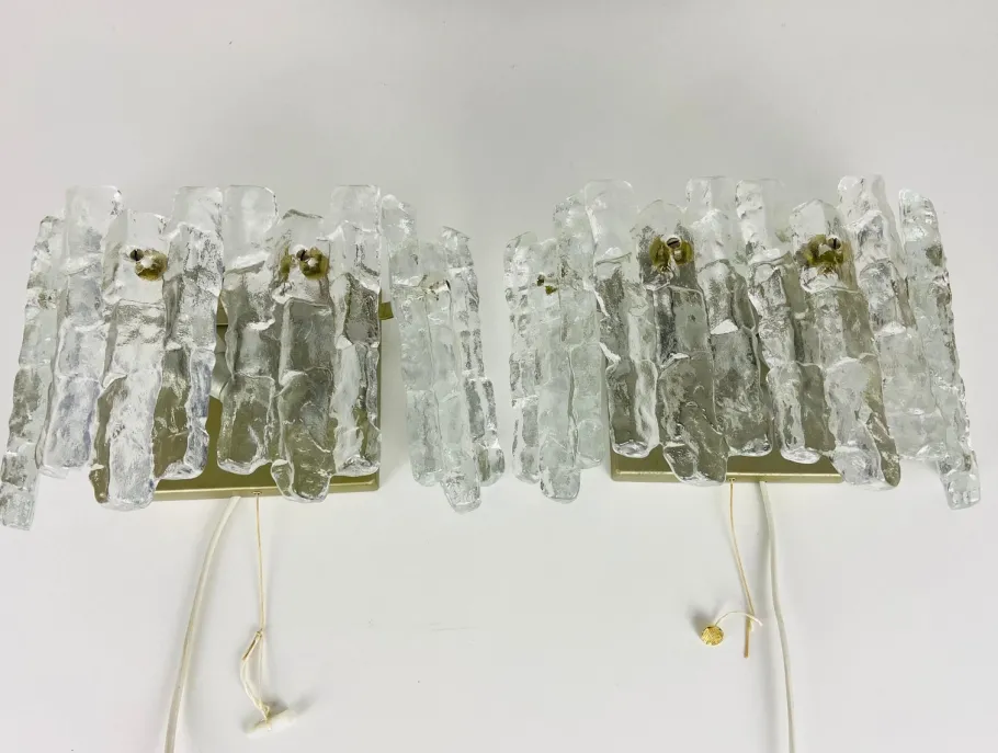 Online Pamono Frosted Ice Glass Wall Lamps from Kalmar, Austria, 1960s, Set of 2