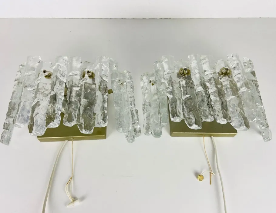 Online Pamono Frosted Ice Glass Wall Lamps from Kalmar, Austria, 1960s, Set of 2