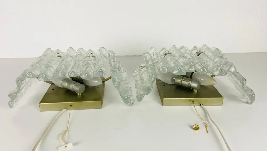 Online Pamono Frosted Ice Glass Wall Lamps from Kalmar, Austria, 1960s, Set of 2