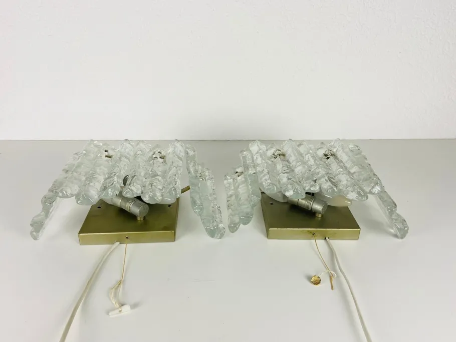 Online Pamono Frosted Ice Glass Wall Lamps from Kalmar, Austria, 1960s, Set of 2