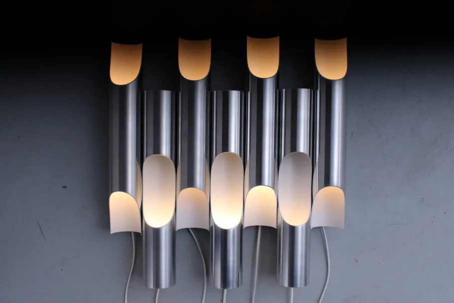 New Pamono Fuga Cylinder Wall Lamps by Maija Liisa Komulainen for Raak, 1960s, Set of 7