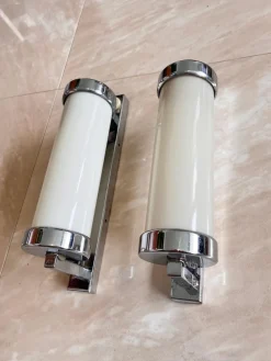 Best Pamono Functionalist Chrome Milk Glass Wall Lamps, 1930s