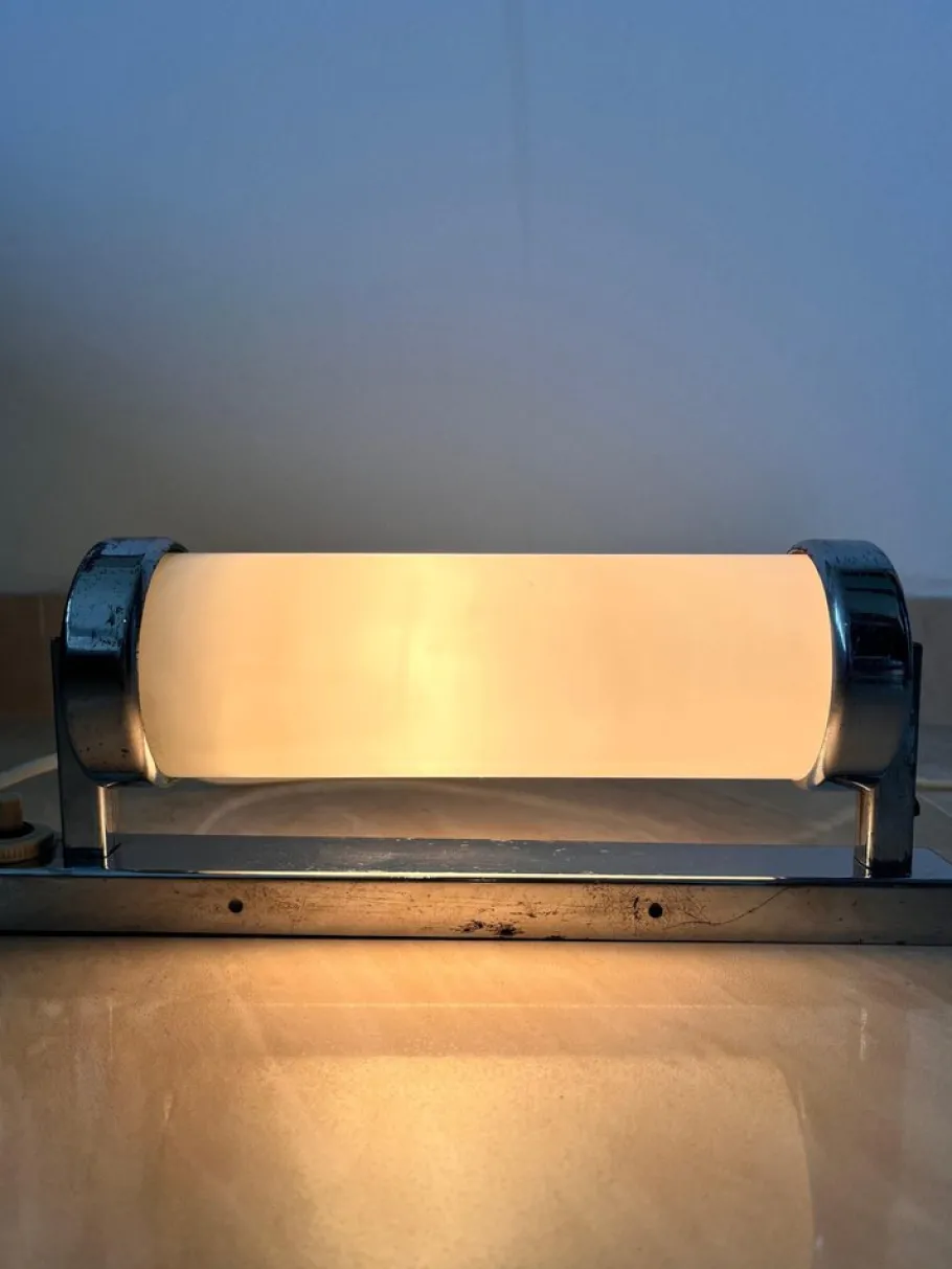 Best Pamono Functionalist Chrome Milk Glass Wall Lamps, 1930s