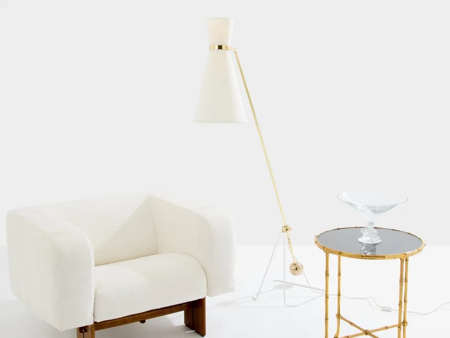 New Pamono G2 Balance Brass Metal Floor Lamp attributed to Pierre Guariche, 1951