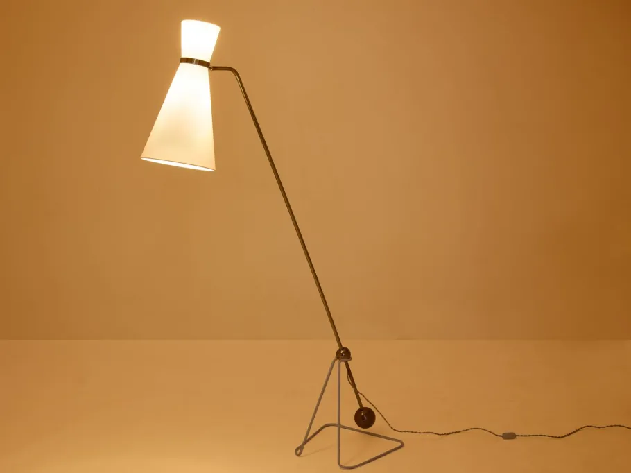 New Pamono G2 Balance Brass Metal Floor Lamp attributed to Pierre Guariche, 1951