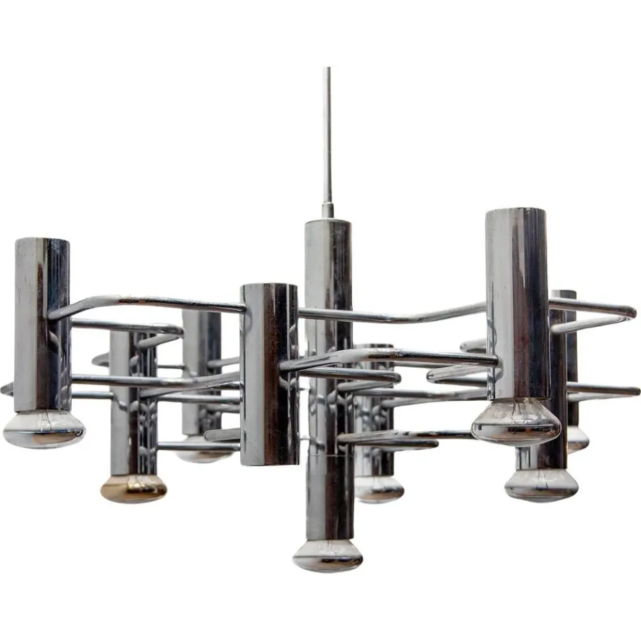 Hot Pamono Geometric Chrome Chandelier by Gaetano Sciolari, 1960s