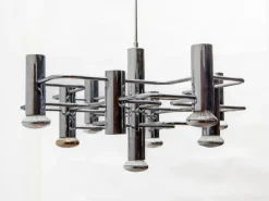 Hot Pamono Geometric Chrome Chandelier by Gaetano Sciolari, 1960s