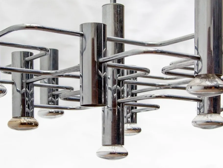 Hot Pamono Geometric Chrome Chandelier by Gaetano Sciolari, 1960s