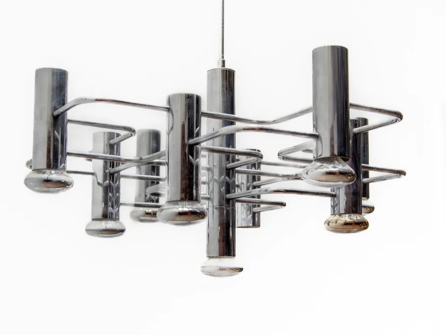 Hot Pamono Geometric Chrome Chandelier by Gaetano Sciolari, 1960s