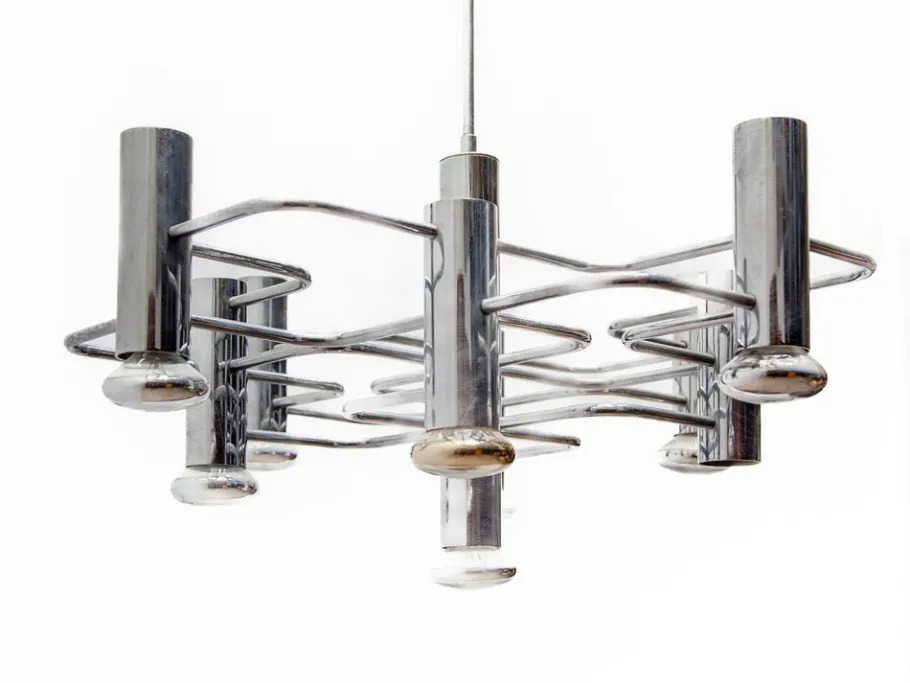 Hot Pamono Geometric Chrome Chandelier by Gaetano Sciolari, 1960s