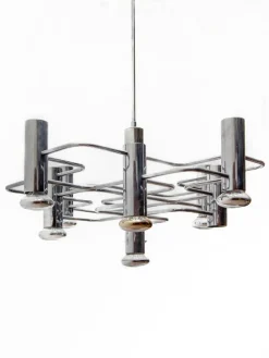 Hot Pamono Geometric Chrome Chandelier by Gaetano Sciolari, 1960s