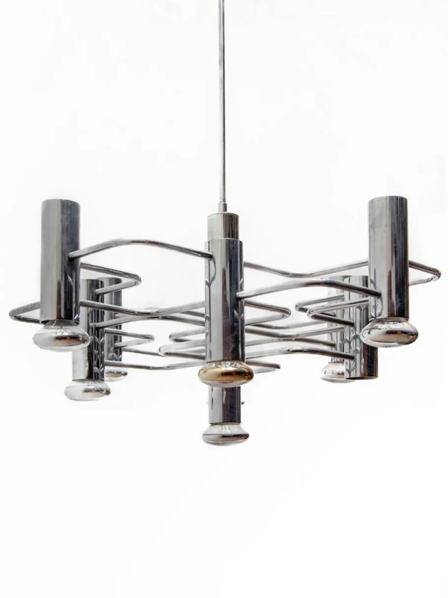 Hot Pamono Geometric Chrome Chandelier by Gaetano Sciolari, 1960s