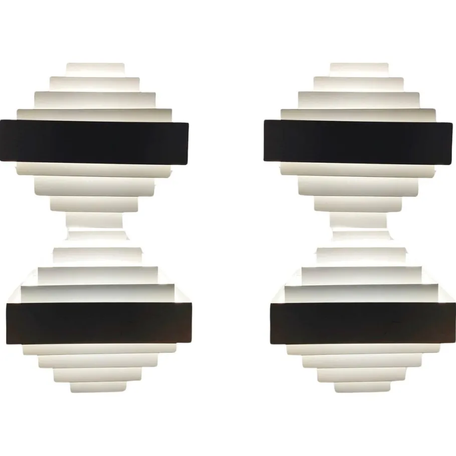 Clearance Pamono Geometric White Metal Wall Lighst attributed to Spectral, 1980s, Set of 2