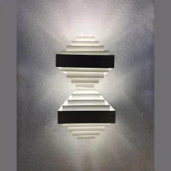 Clearance Pamono Geometric White Metal Wall Lighst attributed to Spectral, 1980s, Set of 2
