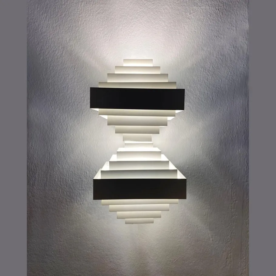 Clearance Pamono Geometric White Metal Wall Lighst attributed to Spectral, 1980s, Set of 2