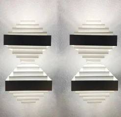 Clearance Pamono Geometric White Metal Wall Lighst attributed to Spectral, 1980s, Set of 2