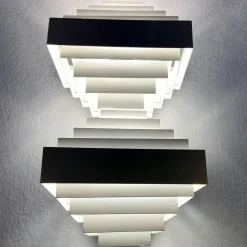 Clearance Pamono Geometric White Metal Wall Lighst attributed to Spectral, 1980s, Set of 2