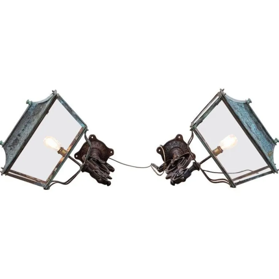 Outlet Pamono Georgian Verdigris Lanterns, 1800, Set of 2