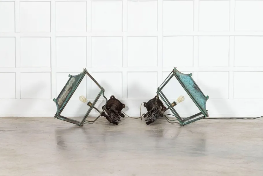 Outlet Pamono Georgian Verdigris Lanterns, 1800, Set of 2