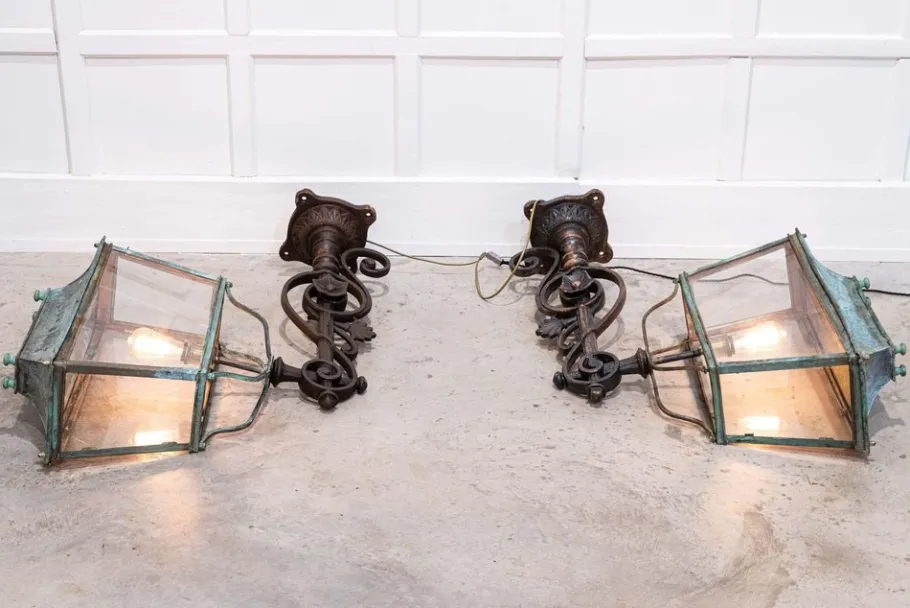 Outlet Pamono Georgian Verdigris Lanterns, 1800, Set of 2