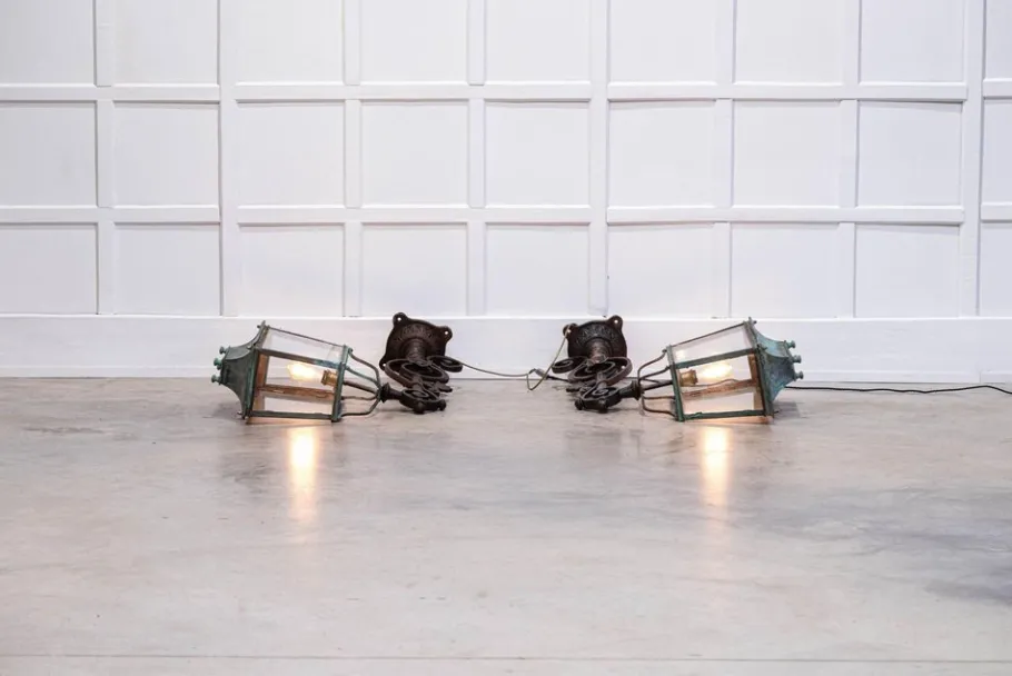 Outlet Pamono Georgian Verdigris Lanterns, 1800, Set of 2