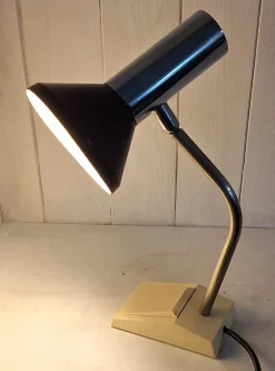 Hot Pamono German Adjustable Desk Lamp with Cream-Colored Plastic Base, Chrome-Plated Metal Frame and Black Reflector Shade from Hoffmeister Leuchten, 1970s