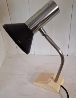 Hot Pamono German Adjustable Desk Lamp with Cream-Colored Plastic Base, Chrome-Plated Metal Frame and Black Reflector Shade from Hoffmeister Leuchten, 1970s
