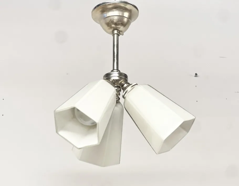 Online Pamono German Art Deco Functionalist Ceiling Lamp in Opaline Glass, 1950s