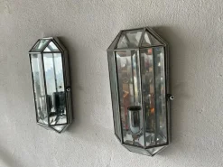 Discount Pamono German Art Deco Style Octagonal Sconces in Chrome and Glass, 1980, Set of 2