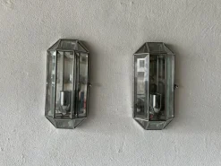 Discount Pamono German Art Deco Style Octagonal Sconces in Chrome and Glass, 1980, Set of 2