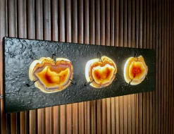 Hot Pamono German Brutalist Relief Copper Art Wall Lamp Sculpture With Agate Slices, 1960s