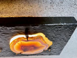 Hot Pamono German Brutalist Relief Copper Art Wall Lamp Sculpture With Agate Slices, 1960s