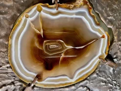 Hot Pamono German Brutalist Relief Copper Art Wall Lamp Sculpture With Agate Slices, 1960s