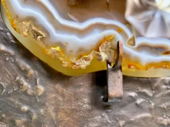 Hot Pamono German Brutalist Relief Copper Art Wall Lamp Sculpture With Agate Slices, 1960s