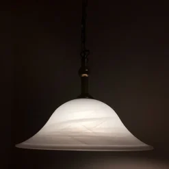 Hot Pamono German Ceiling Lamp with Patterned White Glass Shade and Brass Mounting from Hönsel, 1980s
