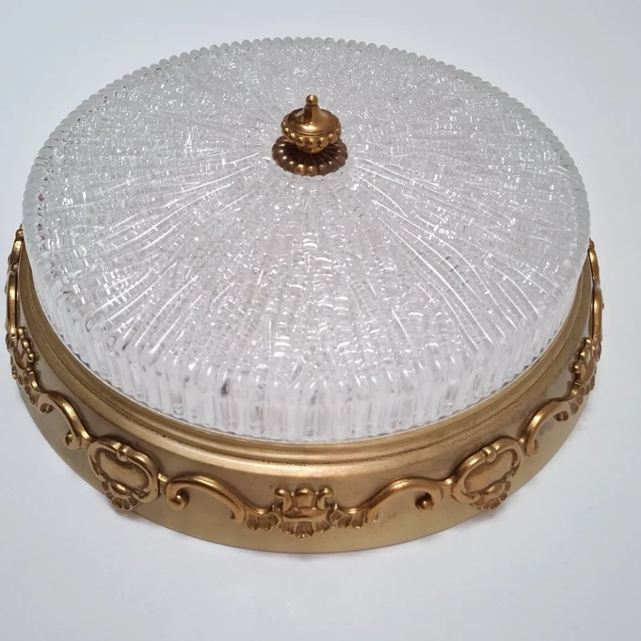 Discount Pamono German Ceiling Light in Crystal and Brass from Kaiser-Leuchten, 1960s