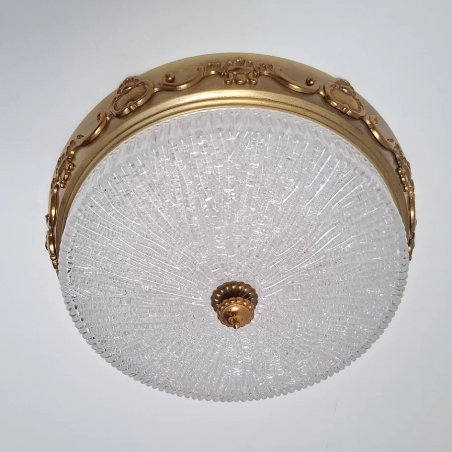 Discount Pamono German Ceiling Light in Crystal and Brass from Kaiser-Leuchten, 1960s