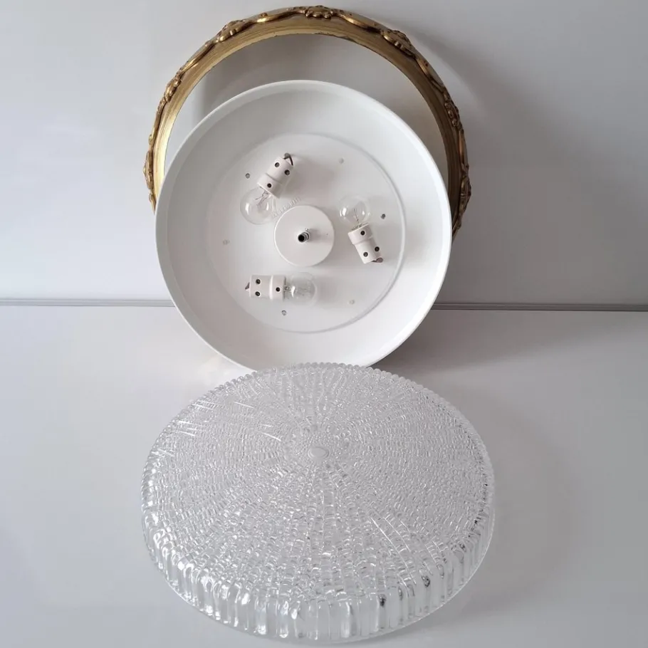 Discount Pamono German Ceiling Light in Crystal and Brass from Kaiser-Leuchten, 1960s