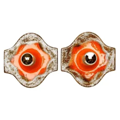 Online Pamono German Fat Lava Ceramic Wall Lights in Orange Brown from Hustadt Leuchten Arnsberg, 1970s, Set of 2