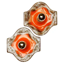 Online Pamono German Fat Lava Ceramic Wall Lights in Orange Brown from Hustadt Leuchten Arnsberg, 1970s, Set of 2