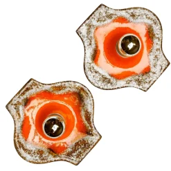 Online Pamono German Fat Lava Ceramic Wall Lights in Orange Brown from Hustadt Leuchten Arnsberg, 1970s, Set of 2
