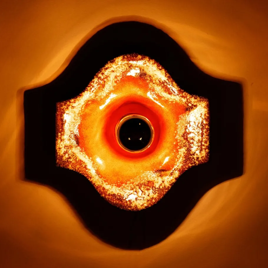 Online Pamono German Fat Lava Ceramic Wall Lights in Orange Brown from Hustadt Leuchten Arnsberg, 1970s, Set of 2