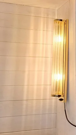 Hot Pamono German Flat Wall Lamp with Gold-Plated Metal and Glass Rods Shade, 1980s