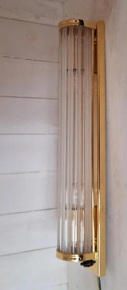 Hot Pamono German Flat Wall Lamp with Gold-Plated Metal and Glass Rods Shade, 1980s