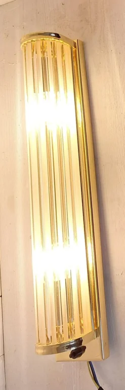 Hot Pamono German Flat Wall Lamp with Gold-Plated Metal and Glass Rods Shade, 1980s