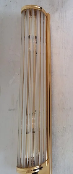 Hot Pamono German Flat Wall Lamp with Gold-Plated Metal and Glass Rods Shade, 1980s