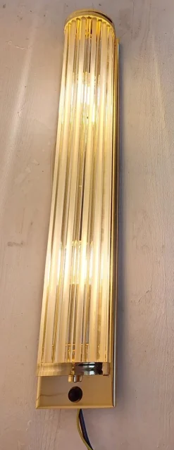 Hot Pamono German Flat Wall Lamp with Gold-Plated Metal and Glass Rods Shade, 1980s