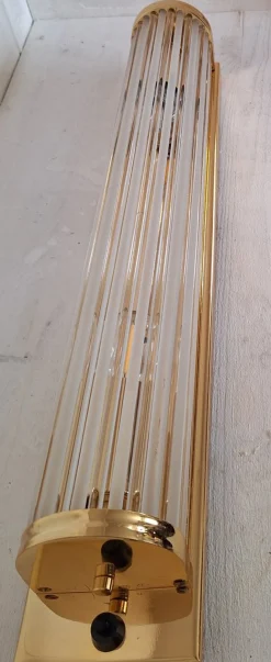 Hot Pamono German Flat Wall Lamp with Gold-Plated Metal and Glass Rods Shade, 1980s