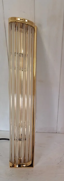 Hot Pamono German Flat Wall Lamp with Gold-Plated Metal and Glass Rods Shade, 1980s